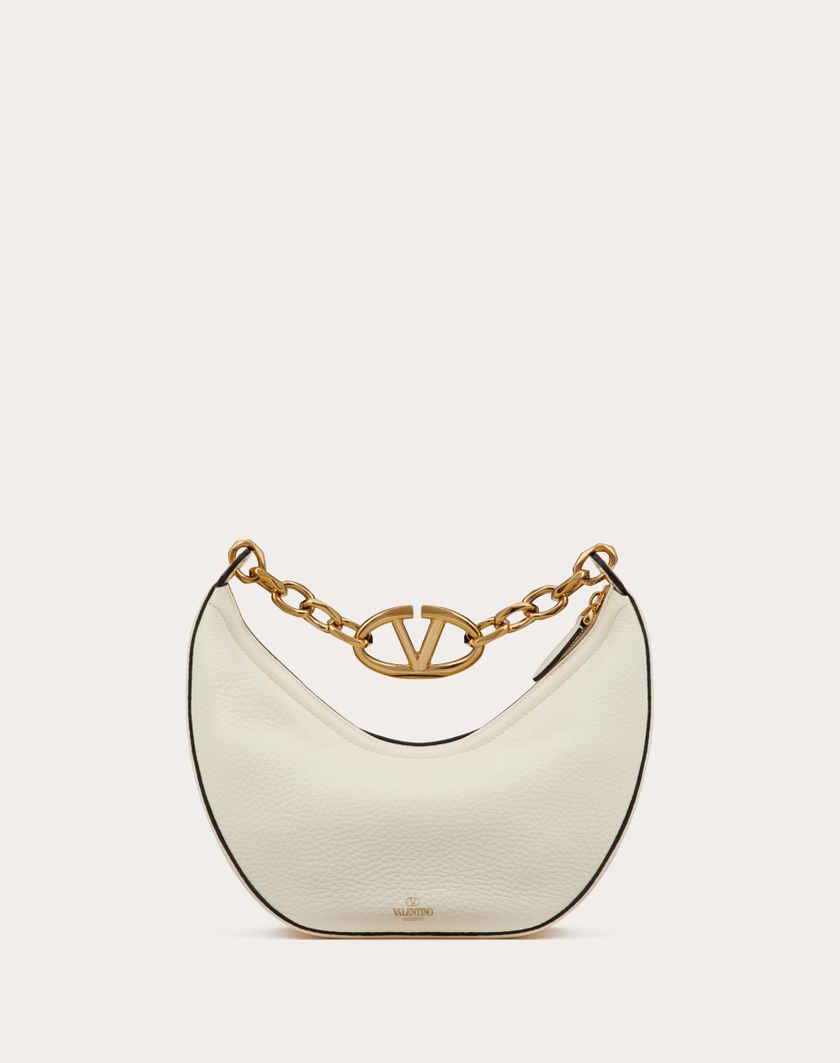 Valentino Handbags Hobo Piccola Vlogo Moon Bag In Vitello Granato Con Catena per Donna in Avorio | Valentino IT Consegna Veloce