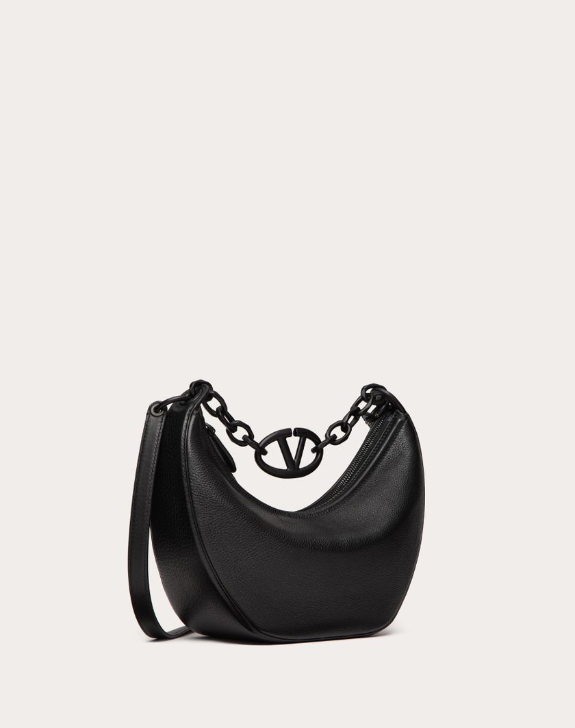 Valentino Handbags Hobo Piccola Vlogo Moon Bag In Vitello Granato Con Catena per Donna in Nero | Valentino IT Outlet