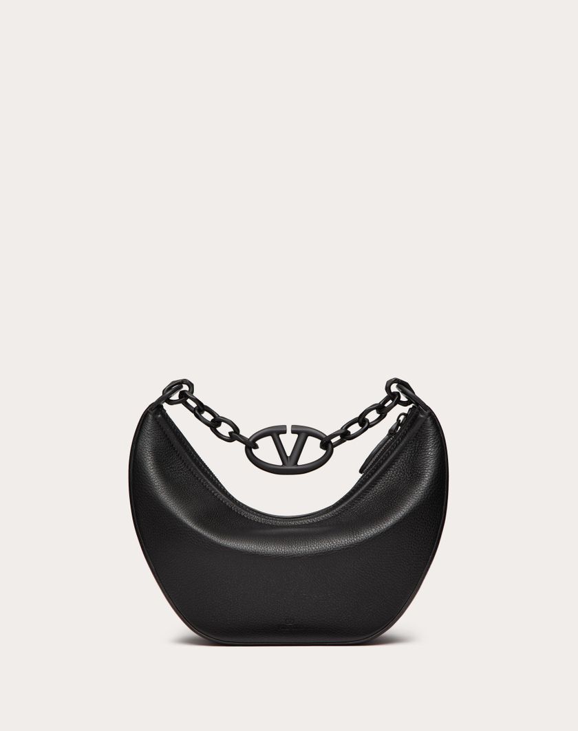 Valentino Handbags Hobo Piccola Vlogo Moon Bag In Vitello Granato Con Catena per Donna in Nero | Valentino IT Outlet