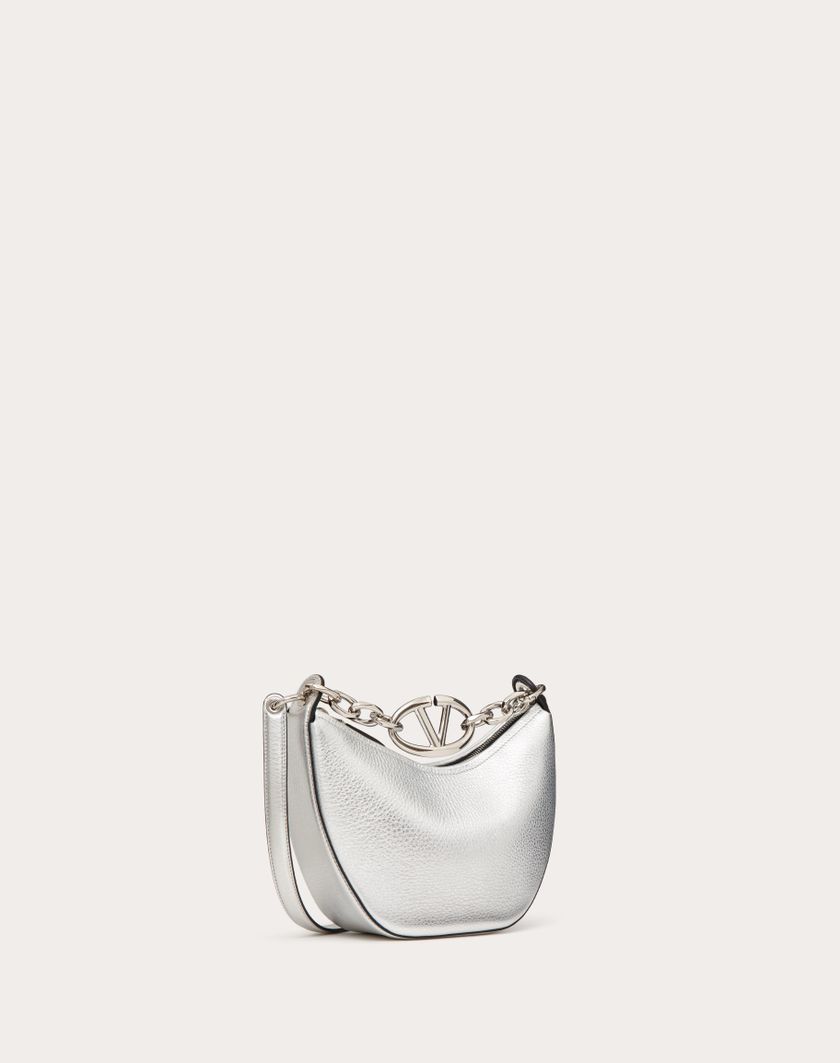 Valentino Handbags Mini Hobo Vlogo Moon Bag In Vitello Granato Metallizzato Con Catena per Donna in Argento | Valentino IT Sottocosto