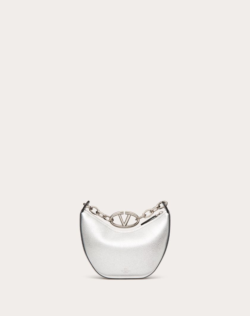 Valentino Handbags Mini Hobo Vlogo Moon Bag In Vitello Granato Metallizzato Con Catena per Donna in Argento | Valentino IT Sottocosto