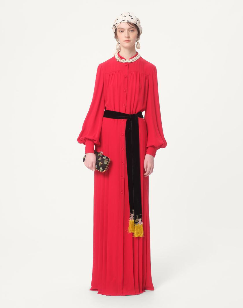 Valentino Handbags Abito Lungo In Georgette per Donna in Rosso | Valentino IT In Vendita