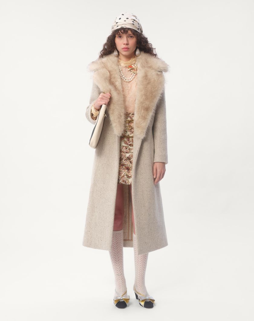 Valentino Handbags Cappotto In Textured Wool per Donna in Cammello/avorio | Valentino IT Vendita Economica