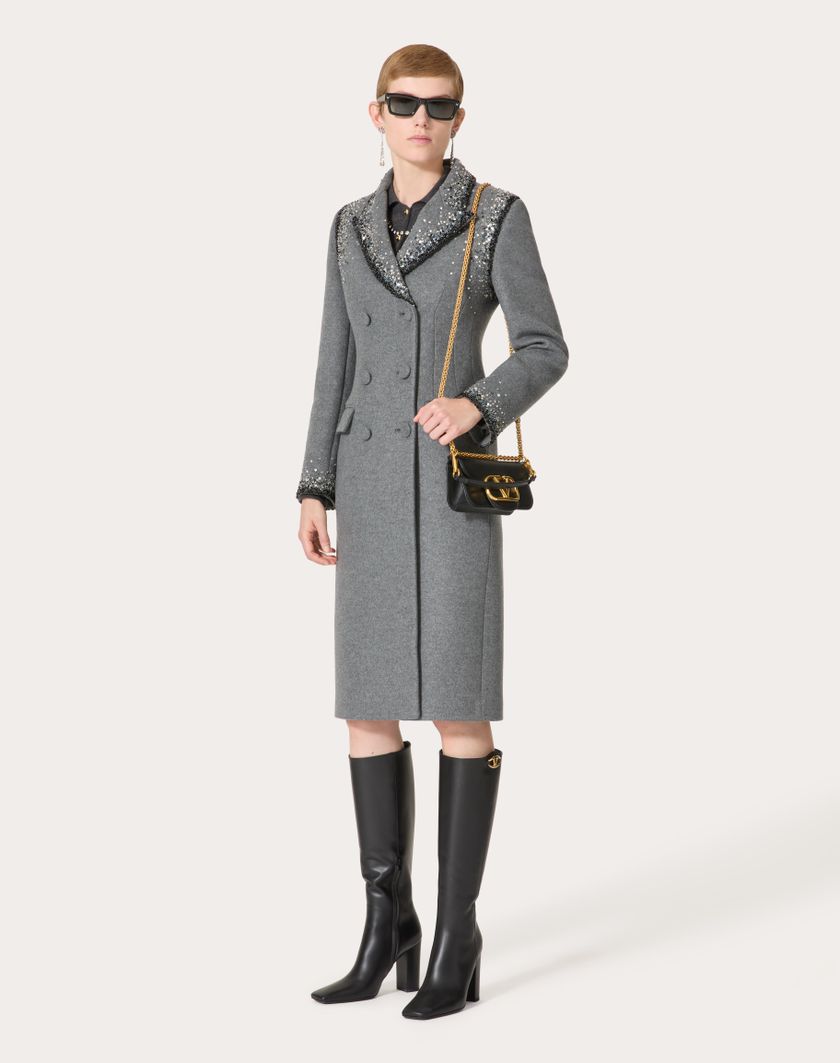 Valentino Handbags Cappotto In Lana Ricamato per Donna in Grigio/silver | Valentino IT Nuova