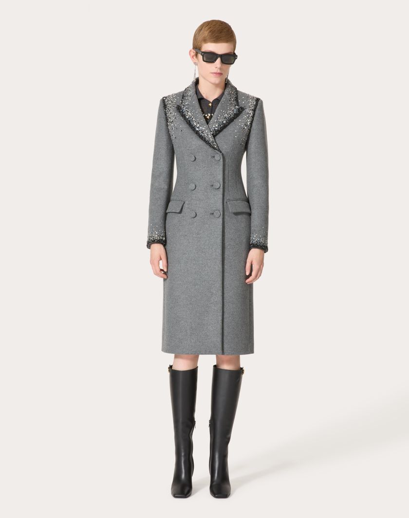 Valentino Handbags Cappotto In Lana Ricamato per Donna in Grigio/silver | Valentino IT Nuova
