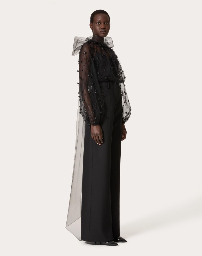 Valentino Handbags Top In Tulle Illusione Ricamata per Donna in Nero | Valentino IT Pezzi Unici