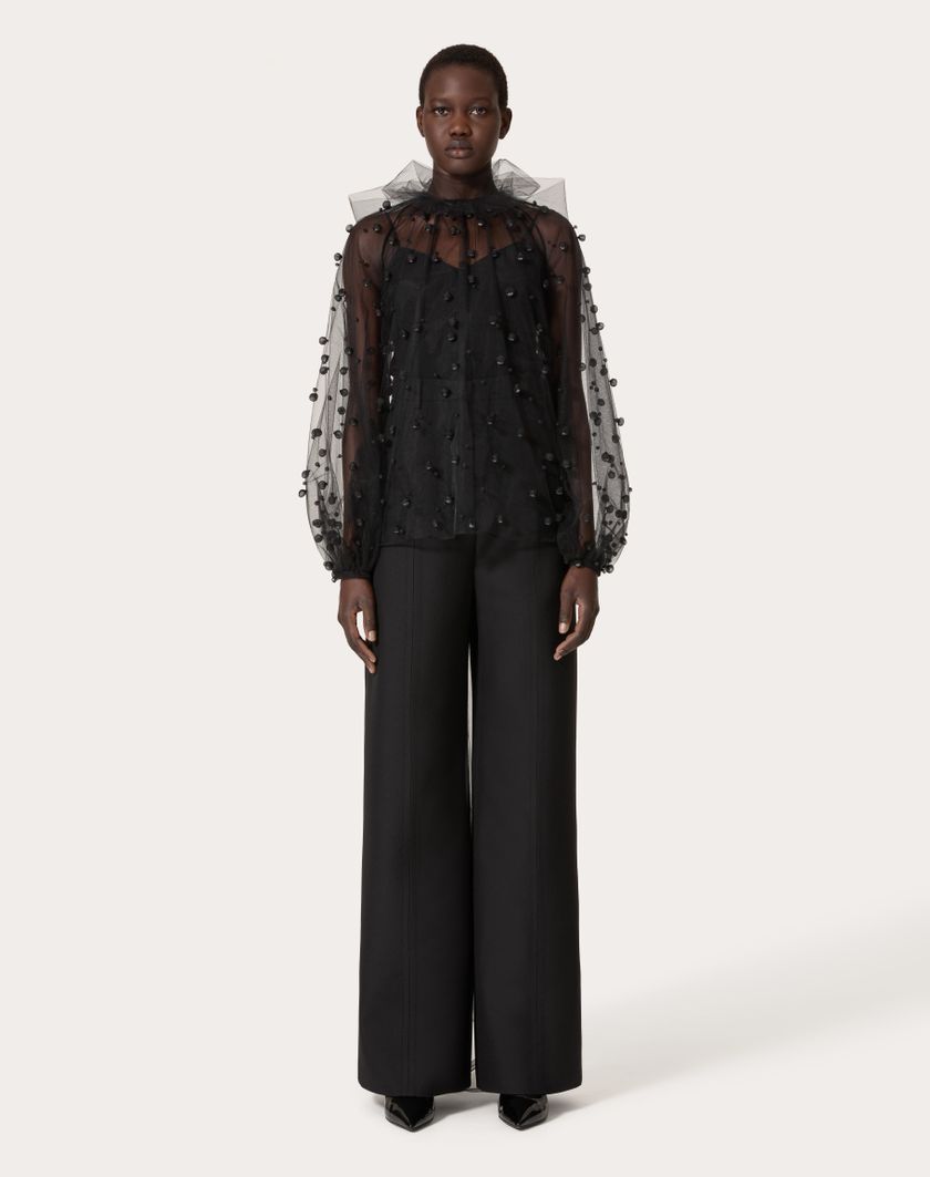 Valentino Handbags Top In Tulle Illusione Ricamata per Donna in Nero | Valentino IT Pezzi Unici