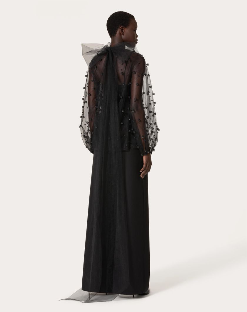 Valentino Handbags Top In Tulle Illusione Ricamata per Donna in Nero | Valentino IT Pezzi Unici