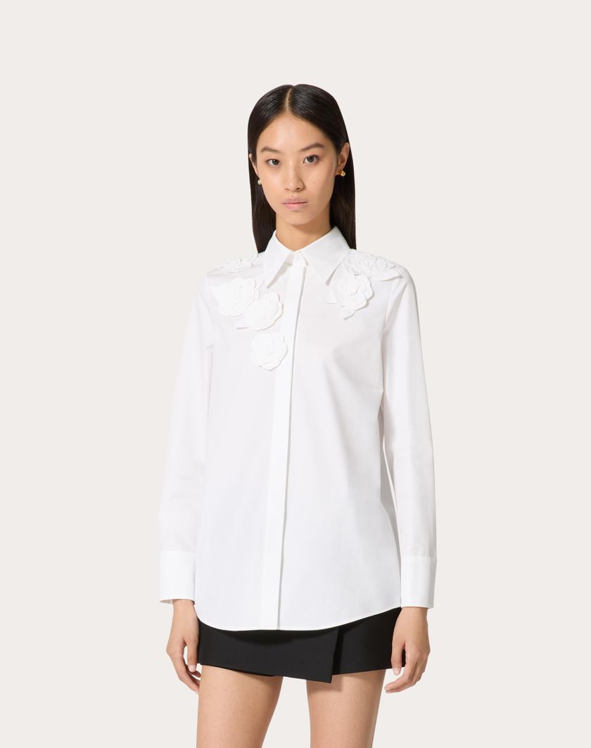 Valentino Handbags Camicia In Compact Popeline Ricamata per Donna in Bianco | Valentino IT Latest fashion