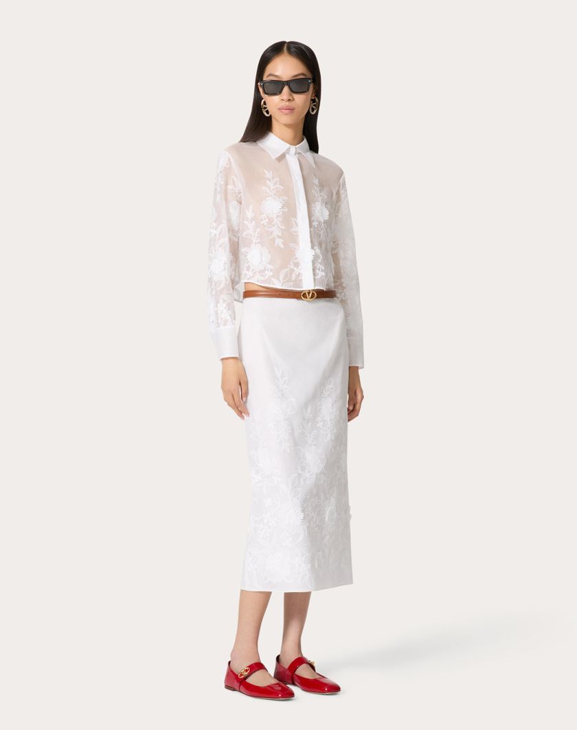 Valentino Handbags Camicia In Camellia Organdis per Donna in Avorio | Valentino IT Lightning offer