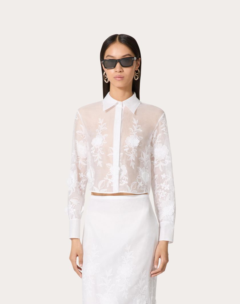 Valentino Handbags Camicia In Camellia Organdis per Donna in Avorio | Valentino IT Lightning offer