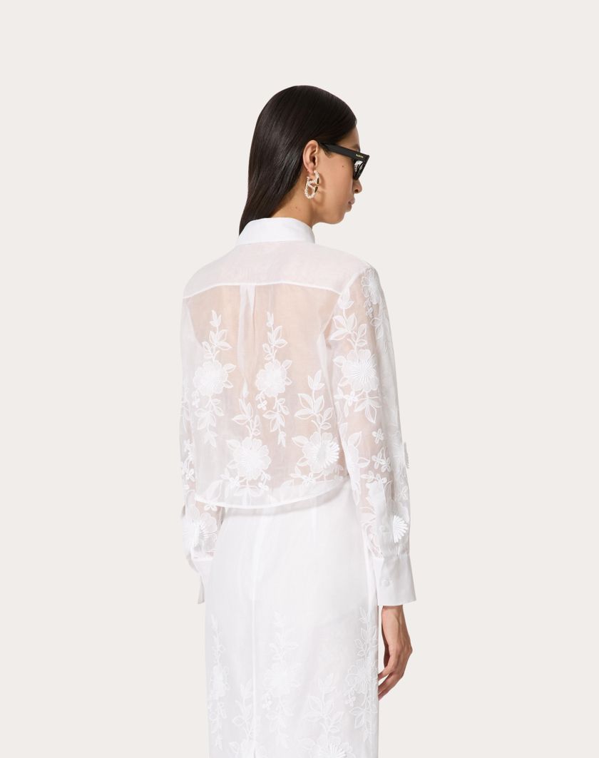 Valentino Handbags Camicia In Camellia Organdis per Donna in Avorio | Valentino IT Lightning offer