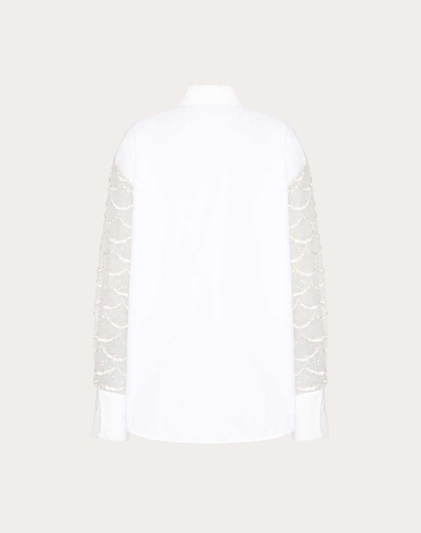 Valentino Handbags Camicia In Tulle Illusione Ricamata per Donna in Avorio | Valentino IT Grandi sconti