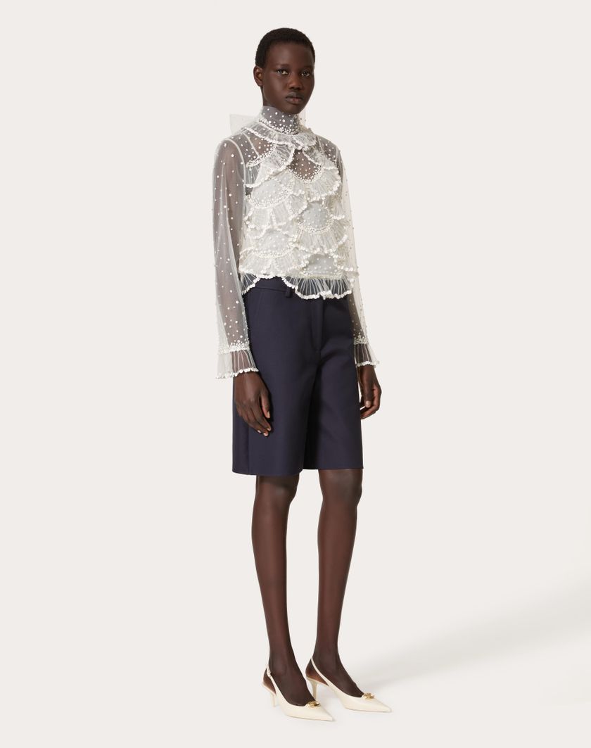 Valentino Handbags Top In Tulle Illusione Ricamato per Donna in Avorio | Valentino IT Nuovi prodotti