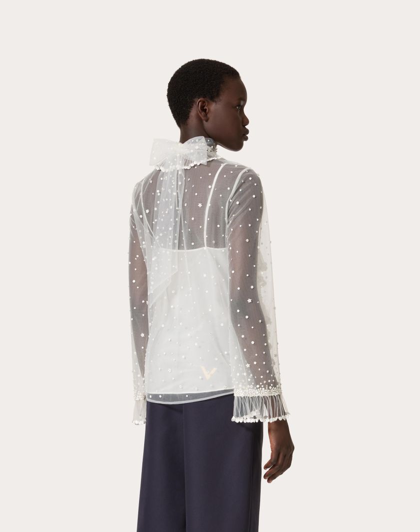 Valentino Handbags Top In Tulle Illusione Ricamato per Donna in Avorio | Valentino IT Nuovi prodotti