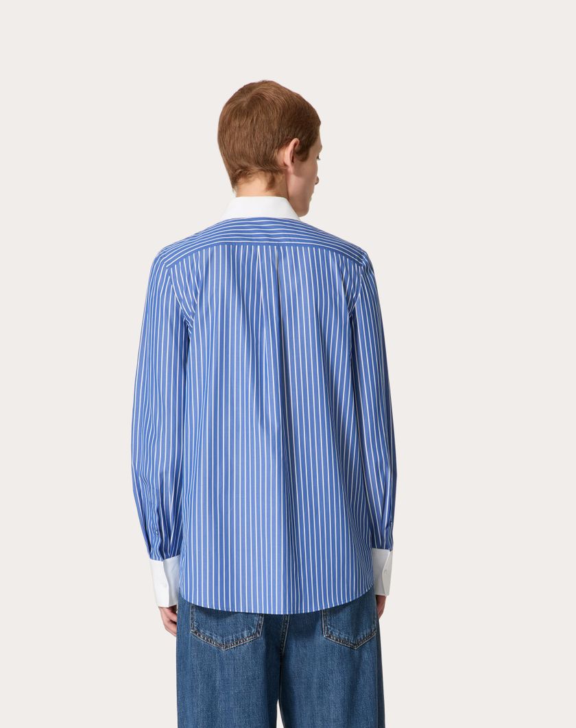 Valentino Handbags Camicia In Popeline Contrails Ricamata per Donna in Light Blue/bianco | Valentino IT Offerte stagionali
