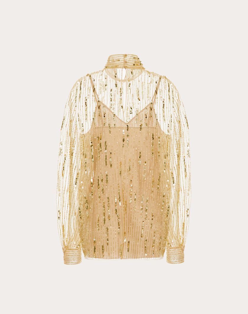 Valentino Handbags Top In Tulle Illusione Ricamato per Donna in Oro | Valentino IT Comprane uno, ottenene uno gratis