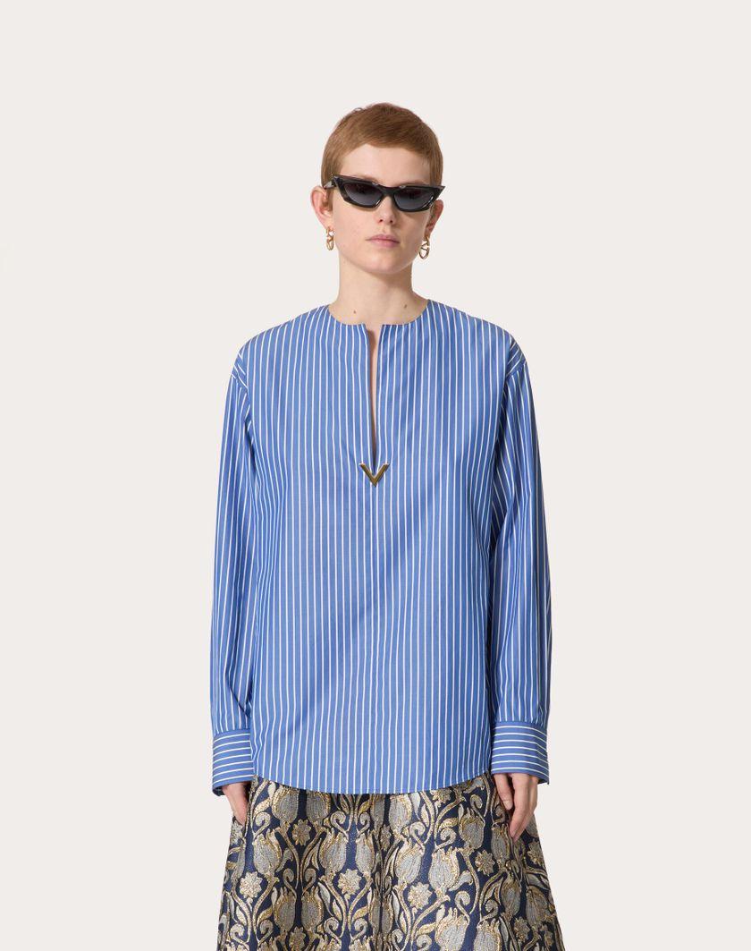Valentino Handbags Top In Popeline Contrails per Donna in Light Blue/bianco | Valentino IT Ritorno libero