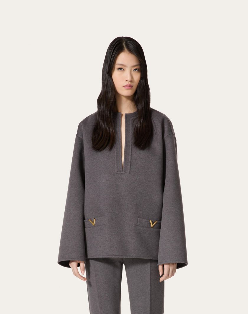 Valentino Handbags Top In Compact Drap per Donna in Grigio Scuro | Valentino IT ACQUISTA ORA