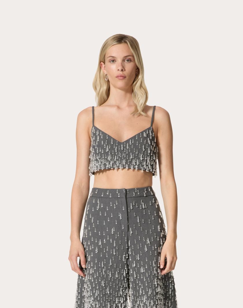 Valentino Handbags Top In Active Gabardine Ricamato per Donna in Grigio | Valentino IT Ultimi due giorni