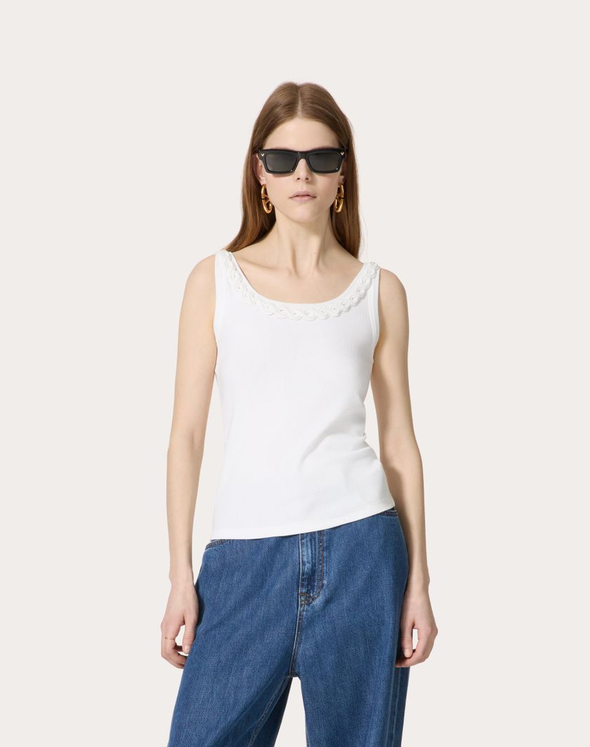 Valentino Handbags Top In Cotton Rib Ricamato per Donna in Bianco | Valentino IT Promozione temporanea