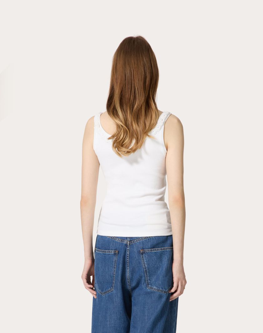 Valentino Handbags Top In Cotton Rib Ricamato per Donna in Bianco | Valentino IT Promozione temporanea