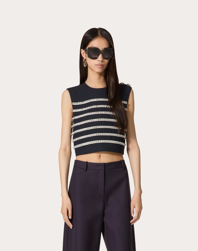 Valentino Handbags Top In Crepe Couture Ricamato per Donna in Navy/avorio | Valentino IT Fino al 65% di sconto