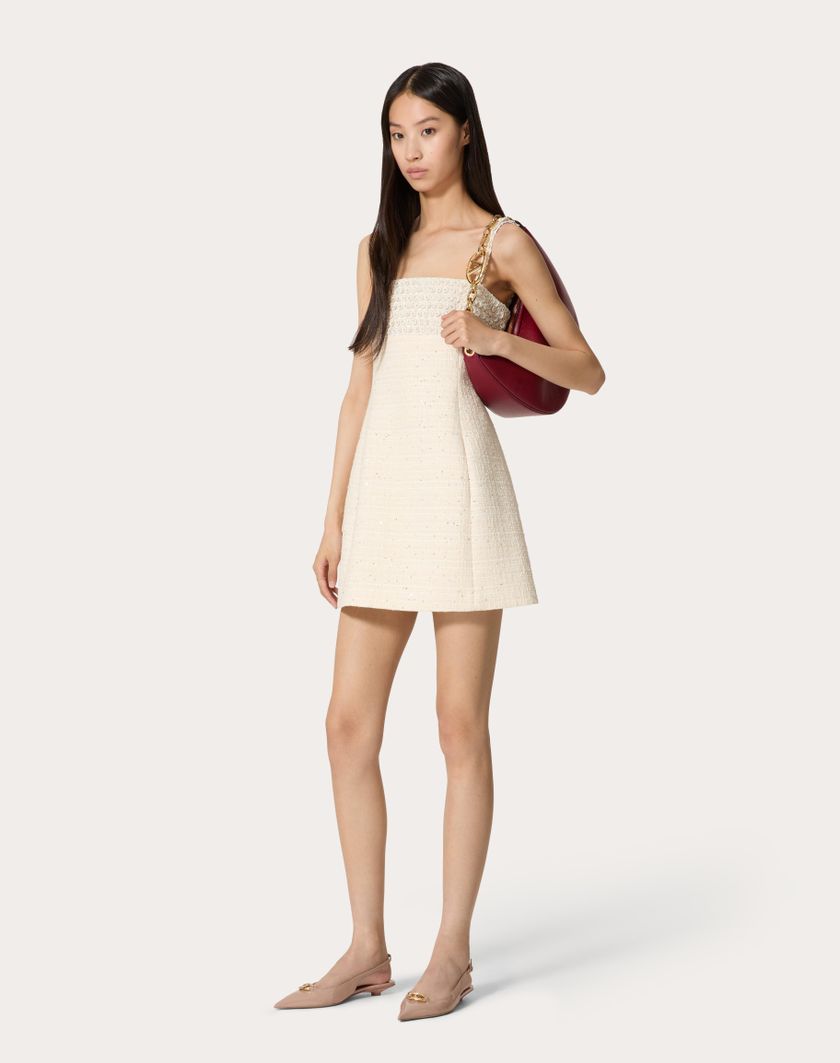 Valentino Handbags Abito Corto In Delicate Tweed Ricamato per Donna in Naturale/bianco | Valentino IT Offerta speciale della fabbrica