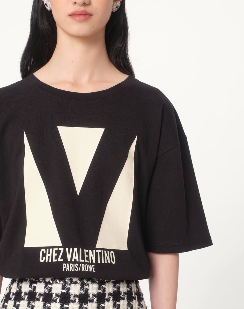 Valentino Handbags T-shirt In Jersey Cotton Con Stampa Chez Valentino per Donna in Avorio | Valentino IT Sconti questo mese