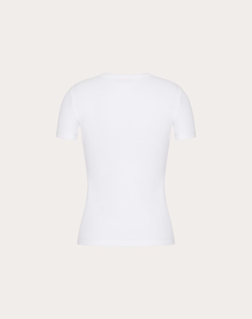 Valentino Handbags T-shirt In Ribbed Cotton per Donna in Bianco | Valentino IT Italia