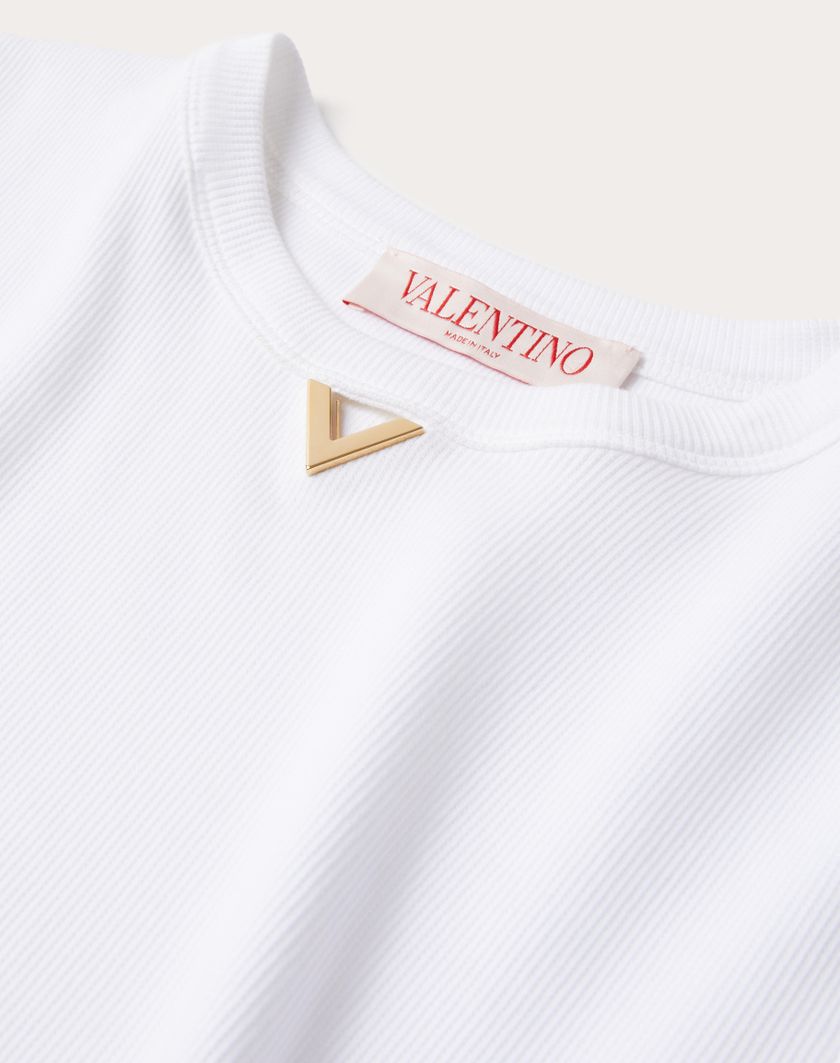 Valentino Handbags T-shirt In Ribbed Cotton per Donna in Bianco | Valentino IT Italia