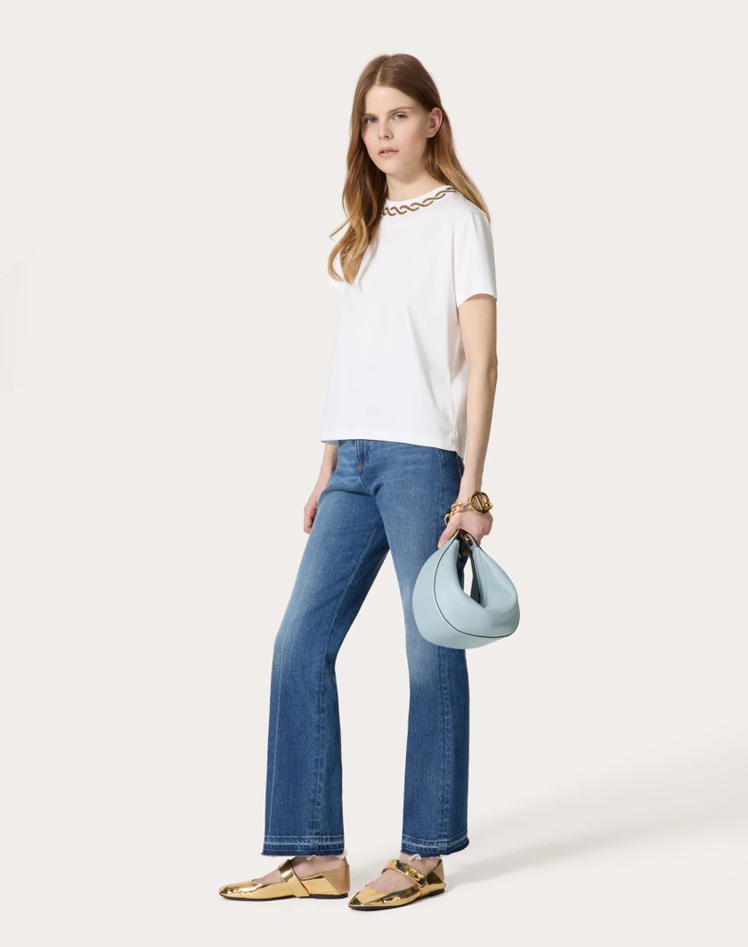 Valentino Handbags T-shirt In Cotton Jersey Ricamata per Donna in Bianco | Valentino IT In Linea