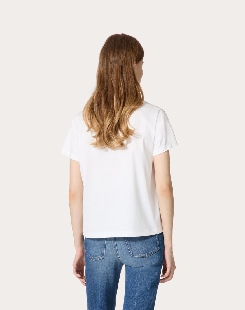 Valentino Handbags T-shirt In Cotton Jersey Ricamata per Donna in Bianco | Valentino IT In Linea