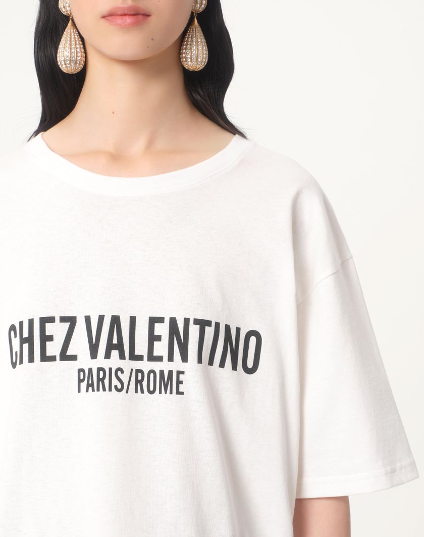 Valentino Handbags T-shirt In Jersey Cotton Con Stampa Chez Valentino per Donna in Avorio | Valentino IT Nuovo