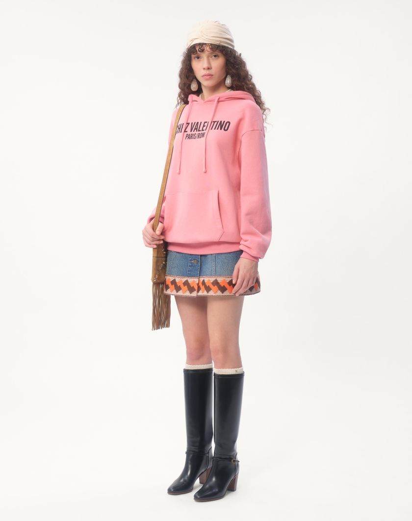 Valentino Handbags Felpa In Cotone Con Cappucco E Stampa Chez Valentino per Donna in Rosa | Valentino IT Qualità