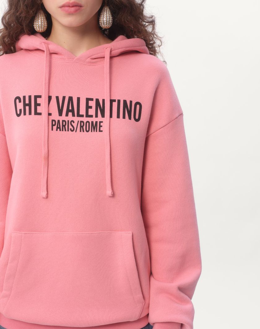 Valentino Handbags Felpa In Cotone Con Cappucco E Stampa Chez Valentino per Donna in Rosa | Valentino IT Qualità