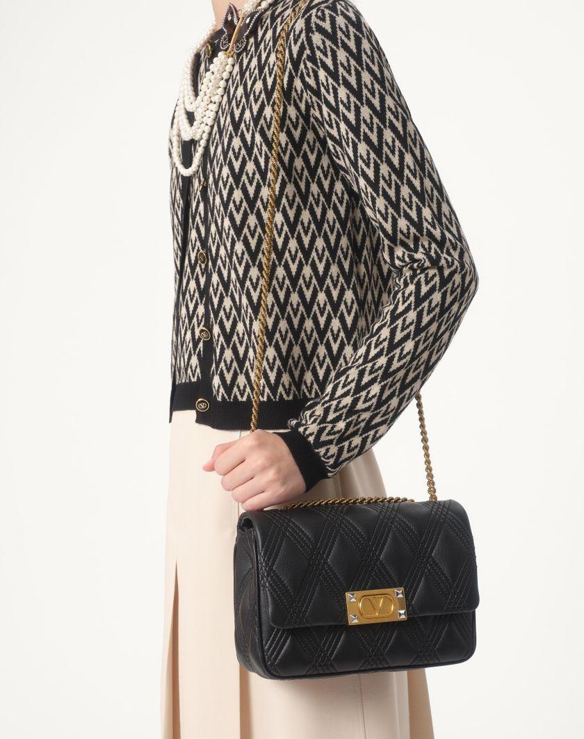 Valentino Handbags Maglia In Lana Jacquard Toute La V per Donna in Avorio/nero | Valentino IT Shopping Online