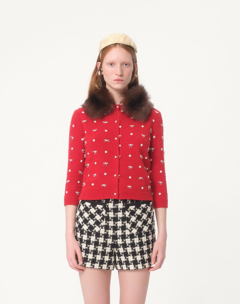 Valentino Handbags Cardigan In Lana Ricamato per Donna in Rosso | Valentino IT Prezzo Ridotto