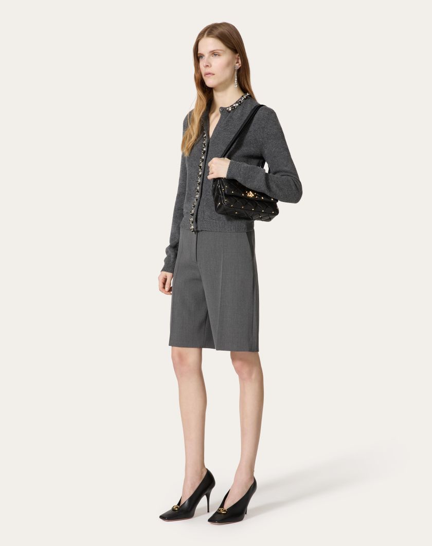 Valentino Handbags Cardigan In Lana Ricamato per Donna in Grigio Scuro | Valentino IT Sconto