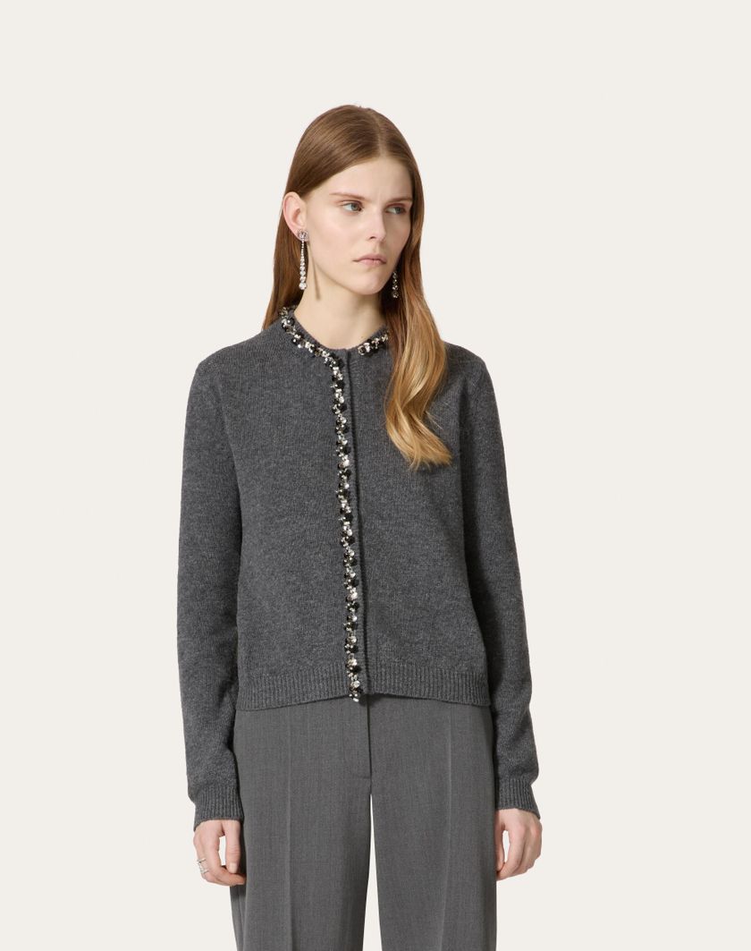 Valentino Handbags Cardigan In Lana Ricamato per Donna in Grigio Scuro | Valentino IT Sconto
