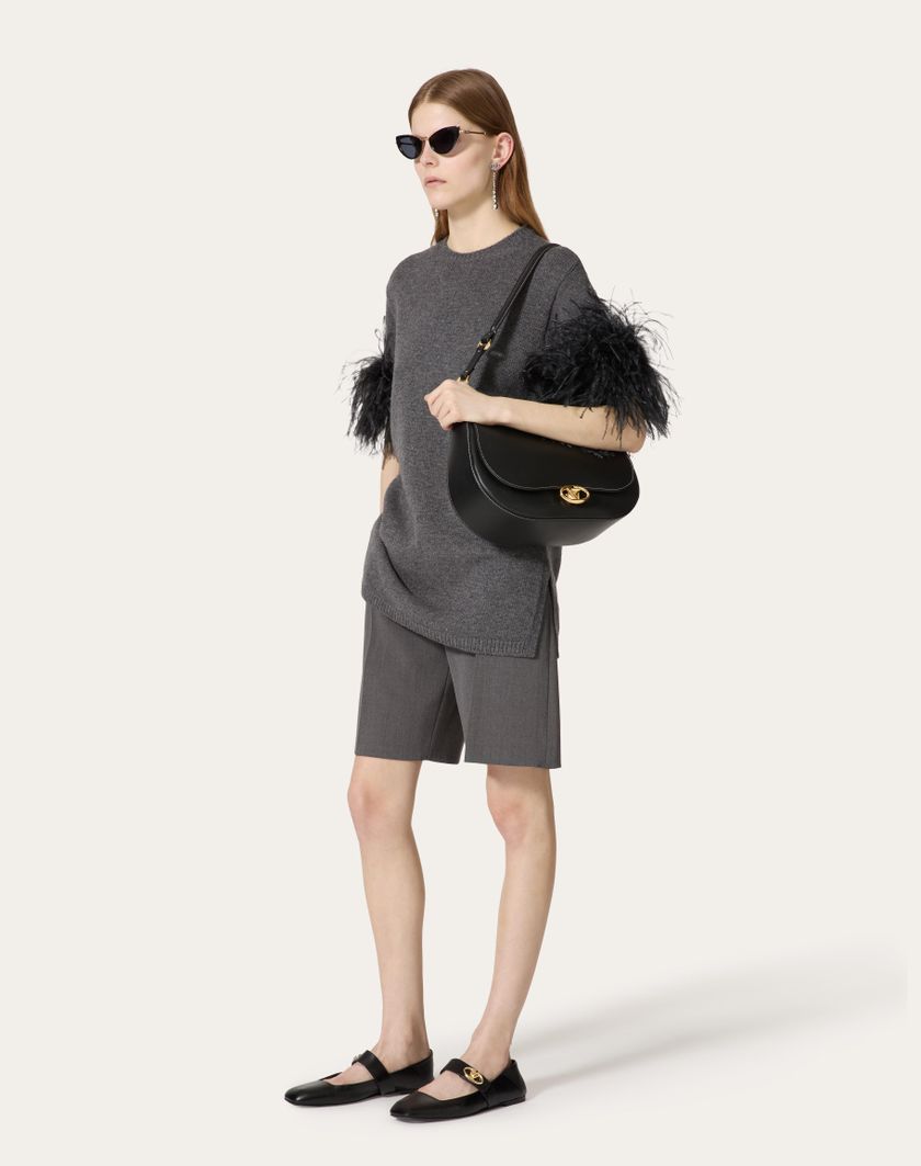 Valentino Handbags Maglia In Lana Con Piume per Donna in Grigio Scuro | Valentino IT Outlet