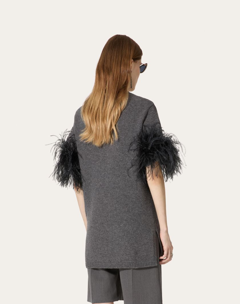 Valentino Handbags Maglia In Lana Con Piume per Donna in Grigio Scuro | Valentino IT Outlet