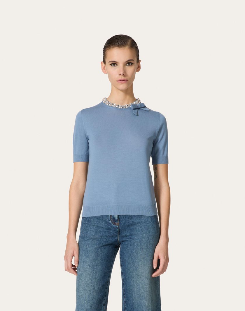Valentino Handbags Maglia In Lana Ricamata per Donna in Comfit | Valentino IT In Vendita