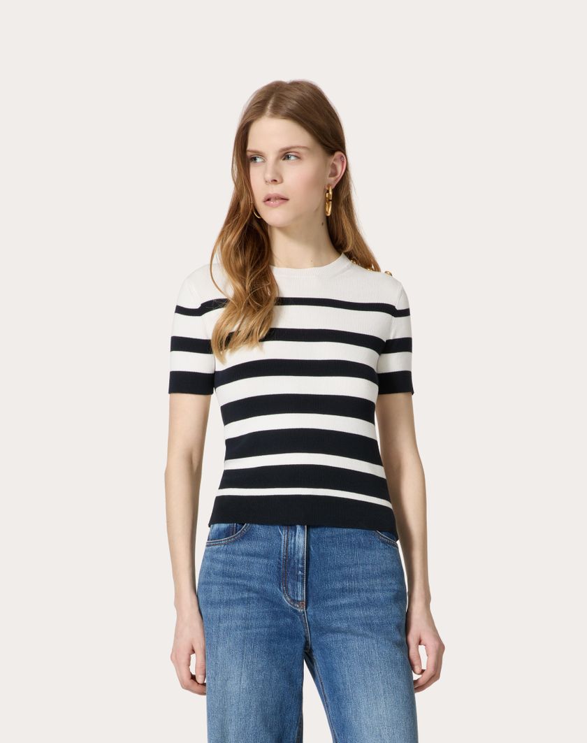 Valentino Handbags Maglia In Cotone per Donna in Navy/avorio | Valentino IT Hotsell