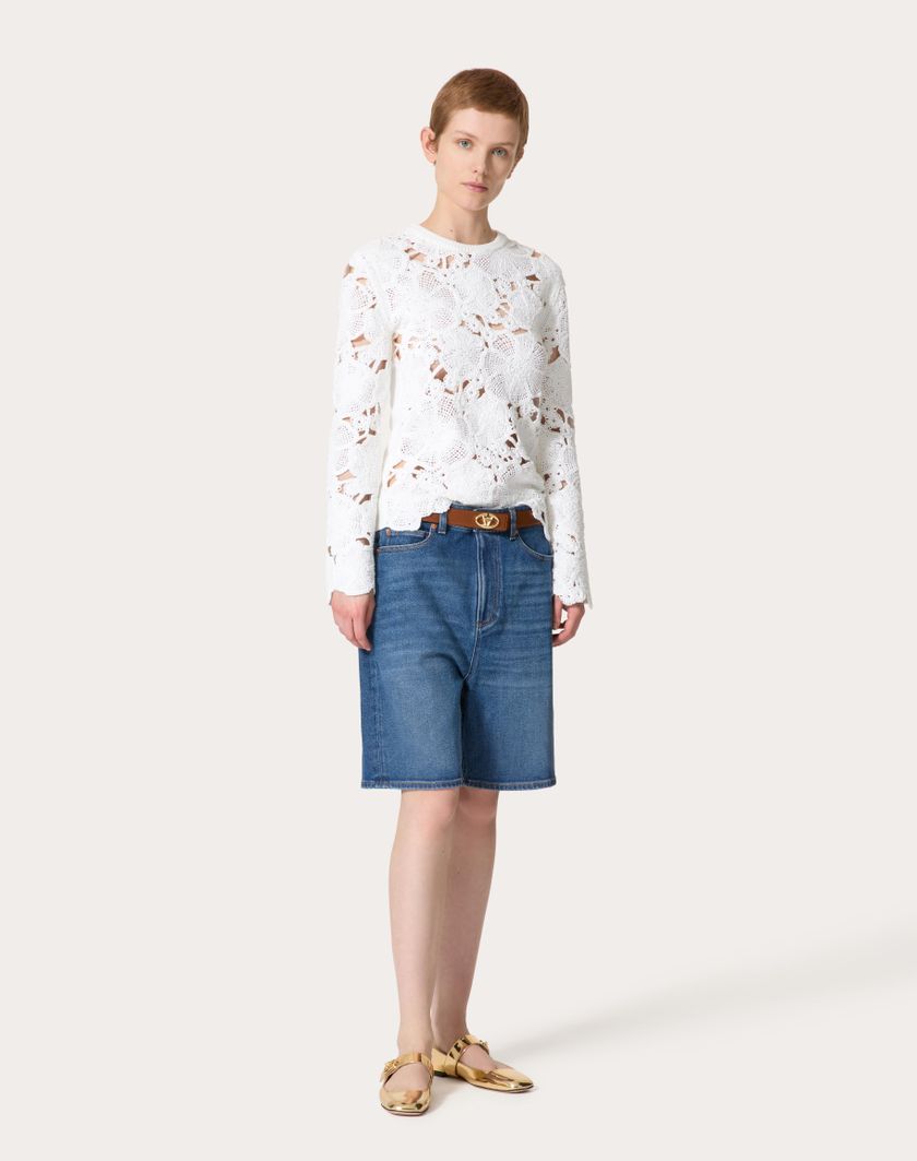 Valentino Handbags Maglia In Cotone Ricamata per Donna in Avorio | Valentino IT Saldi Di Fabbrica