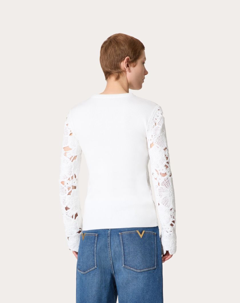 Valentino Handbags Maglia In Cotone Ricamata per Donna in Avorio | Valentino IT Saldi Di Fabbrica