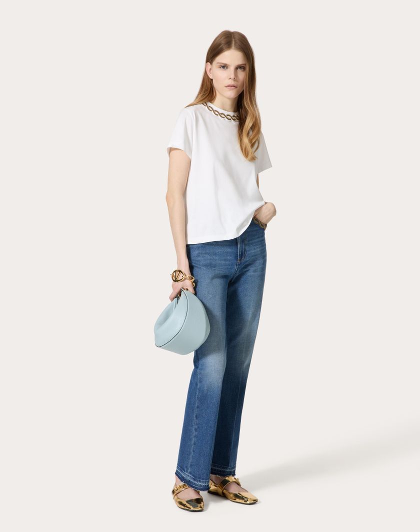 Valentino Handbags Pantaloni In Blu Medio Con Riserva Ricamati per Donna in Denim | Valentino IT Nuova