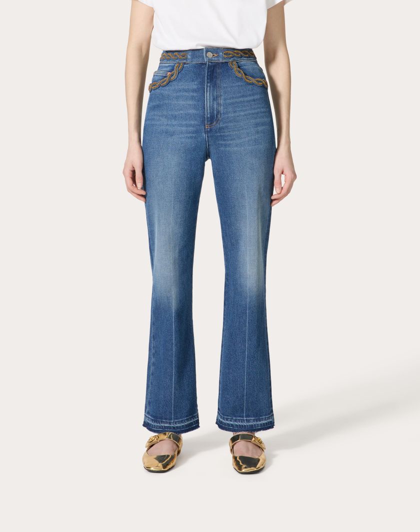 Valentino Handbags Pantaloni In Blu Medio Con Riserva Ricamati per Donna in Denim | Valentino IT Nuova