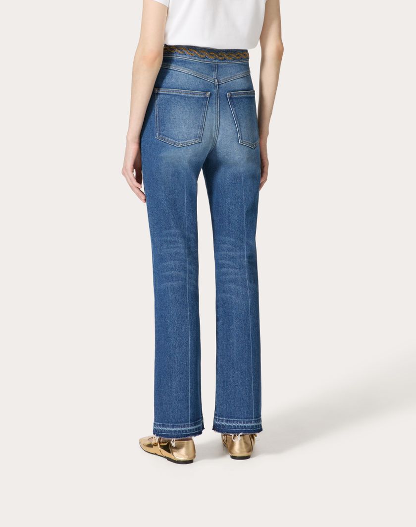 Valentino Handbags Pantaloni In Blu Medio Con Riserva Ricamati per Donna in Denim | Valentino IT Nuova
