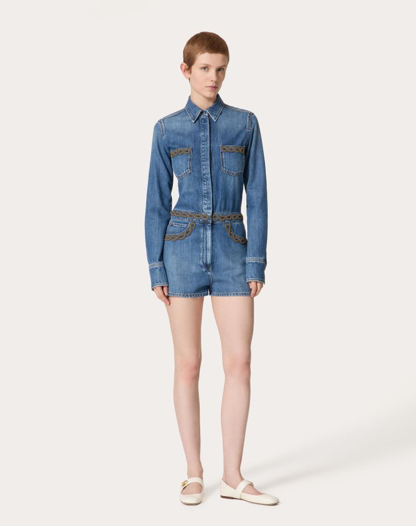 Valentino Handbags Tuta In Denim Blu Medio Ricamata per Donna in Denim | Valentino IT Sconto di tempo limitato